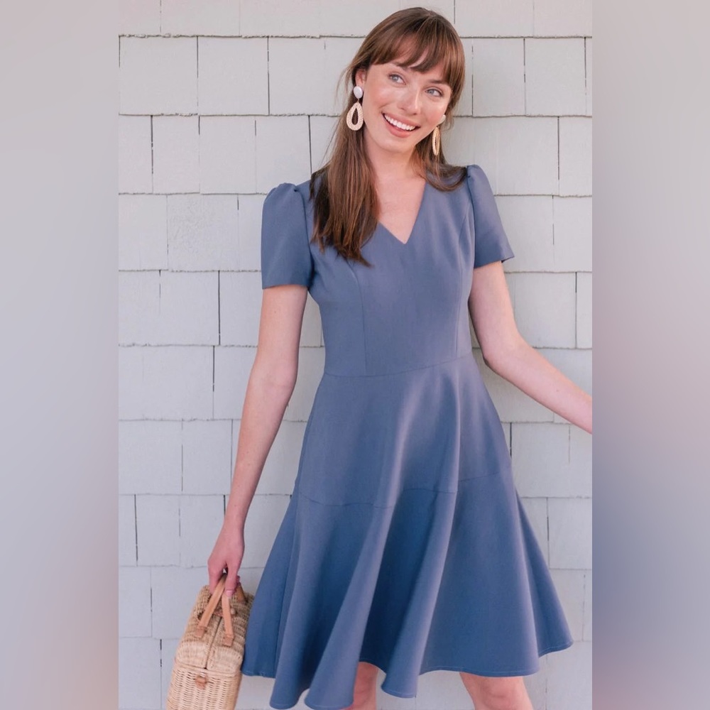 NWT Gal Meets Glam Kate blue fit and flare puff sleeve dress size 14